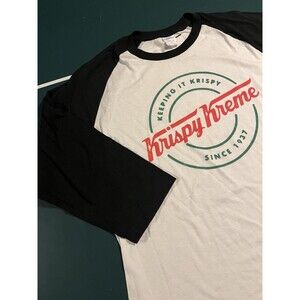 Krispy Kreme Donuts Logo Employee 3/4 Long Sleeve Baseball T-Shirt XL Black